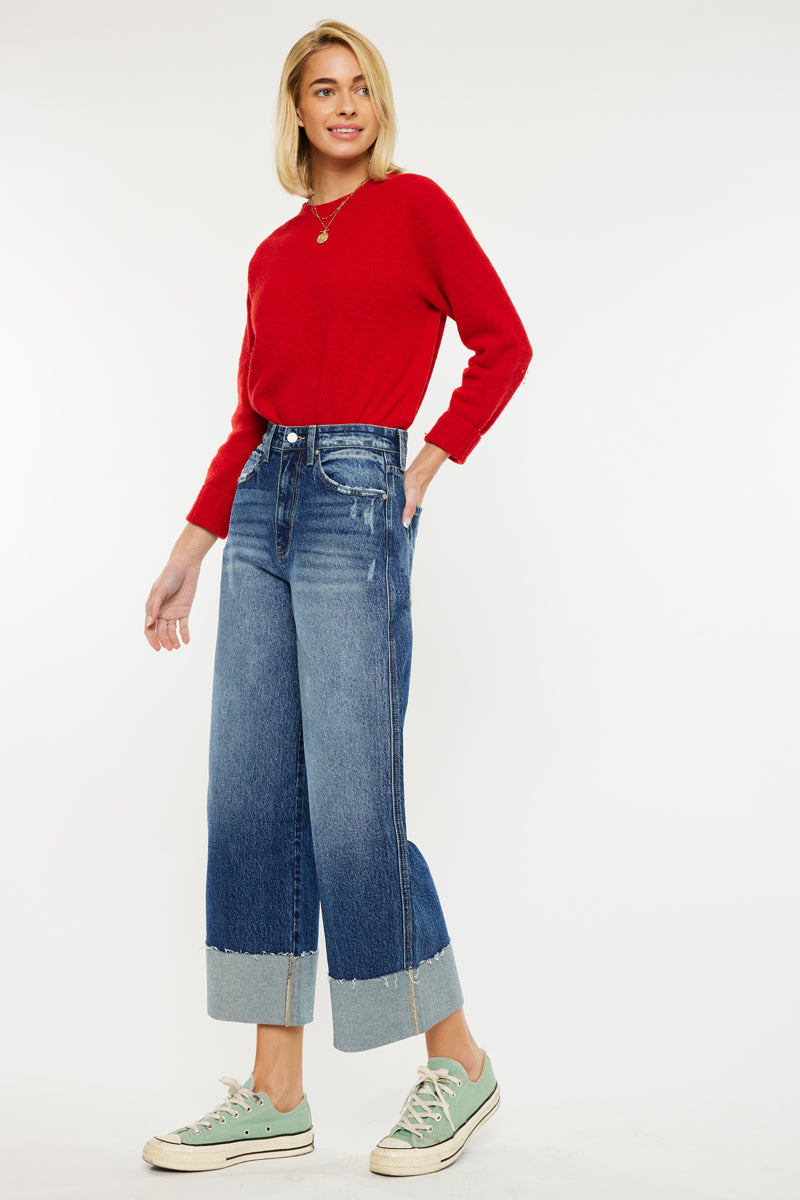 90s Vintage Lynn Cropped Wide Leg Jeans for Women - Retro High Waist Distressed Denim Pants - Perfect for Casual Outfits & Streetwear Fashion