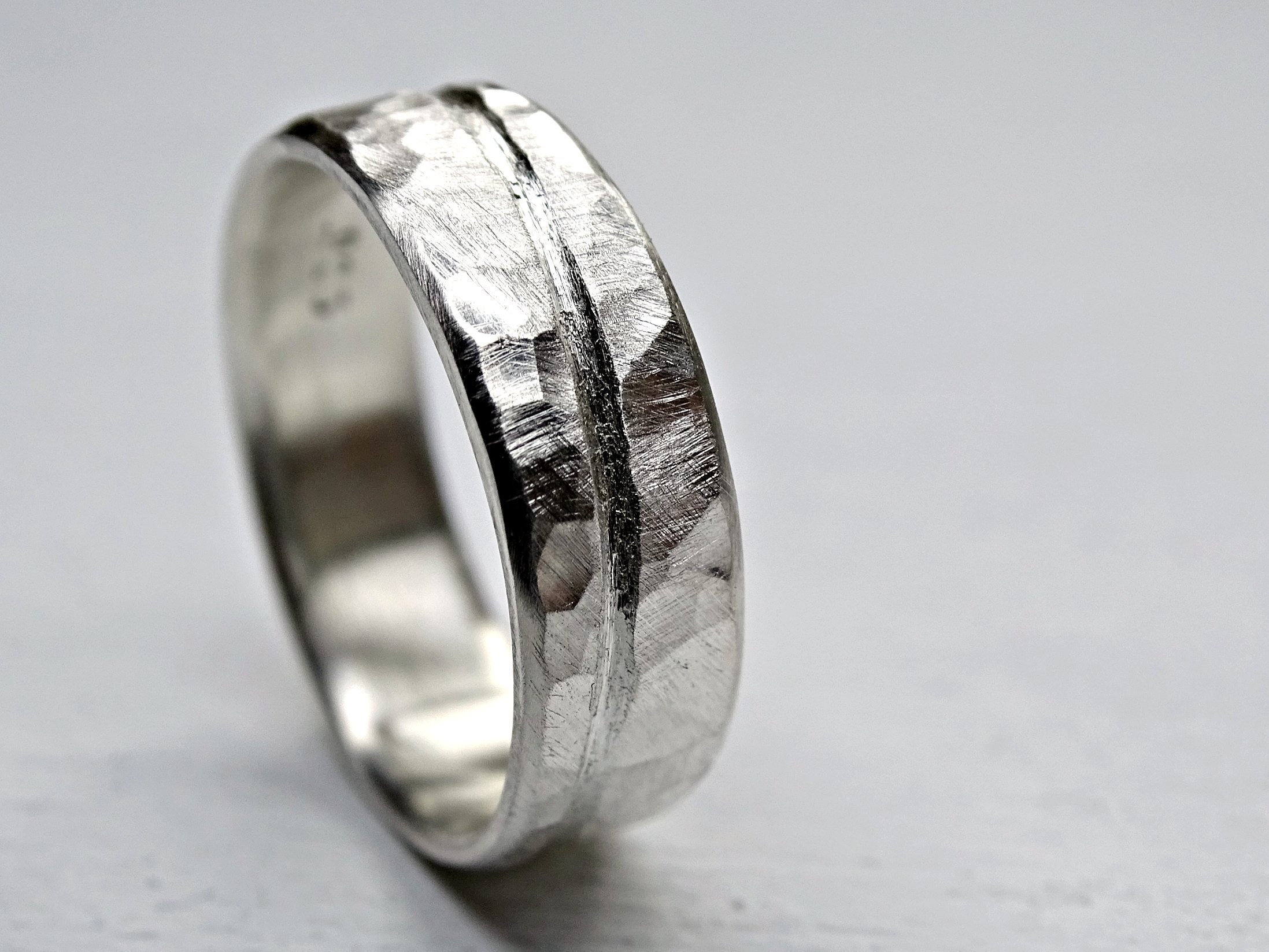 Rustic Wave Silver Ring for Men - Ocean Inspired Hammered Wedding Band - Unique Wide Mens Ring for Beach Weddings & Everyday Wear