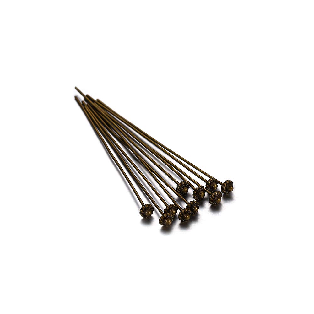 20pcs 50mm Gold Flower Head Pins for Jewelry Making - DIY Beading Supplies, Ball Head Pins, Jewelry Findings, Women's Craft Accessories (Antique Bronze) - Perfect for Earrings, Necklaces & Bracelets