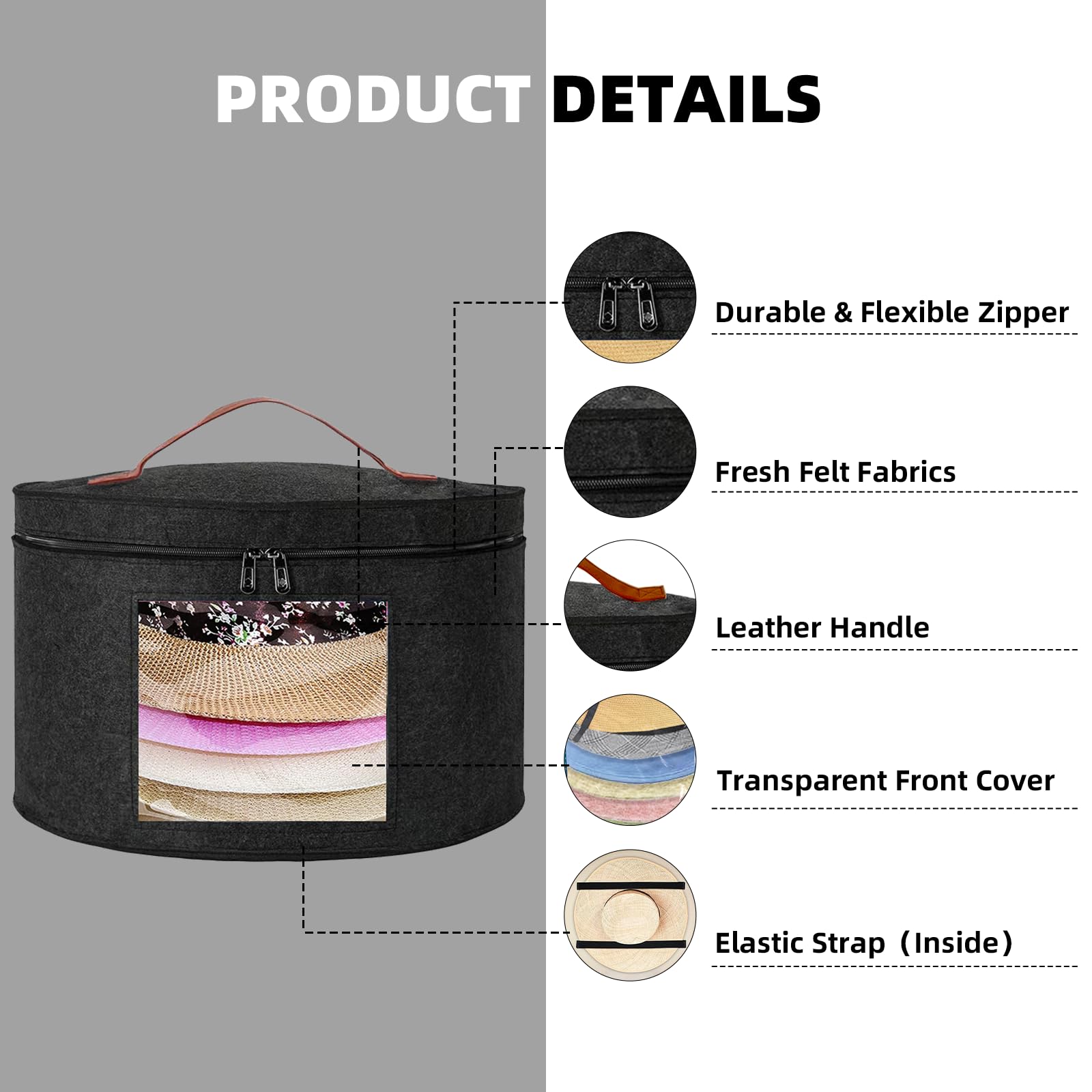 Premium Hat Storage Box for Women & Men - Foldable Round Hat Organizer for Travel, Cowboy Hats, Baseball Caps, Panama & Tweed Hats - Large Durable Hat Box with Animal Print - Perfect for Closet Organization & Gift Packaging