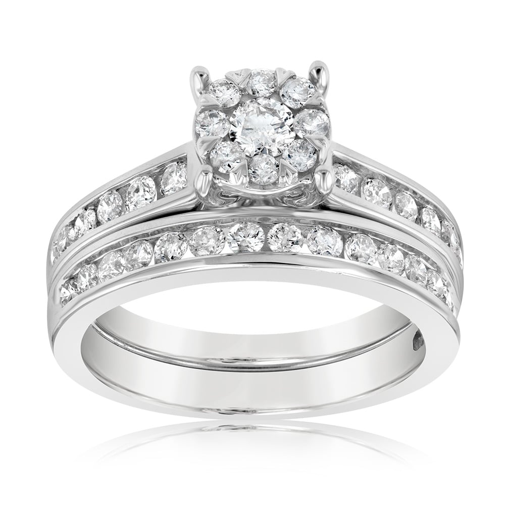 9ct White Gold 1 Carat Diamond Engagement Ring Set with Halo Setting - Perfect for Proposals, Weddings & Anniversary Gifts