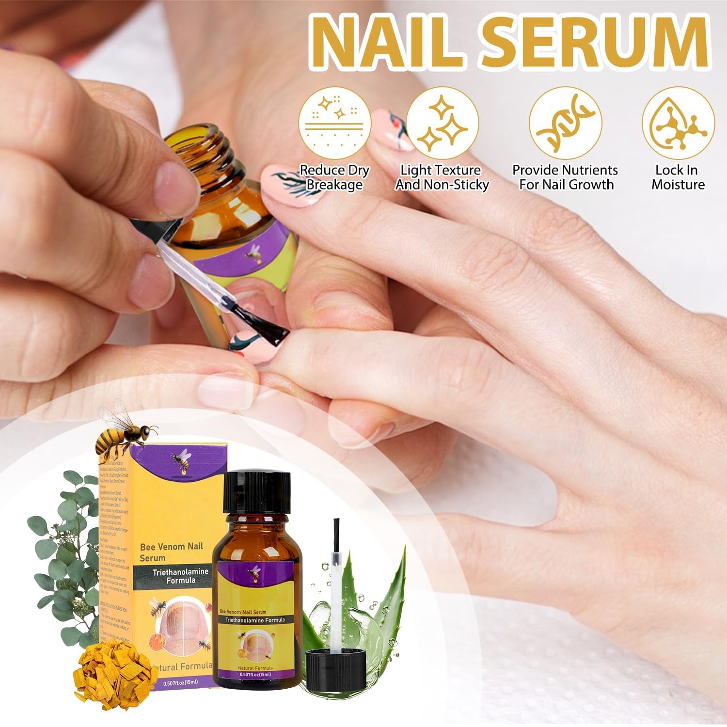 TZEP Natural Bee Venom Nail Growth & Repair Serum - 15ml Nail Treatment for Stronger, Healthier Nails - Perfect for Damaged, Brittle Nails & Nail Care Routine