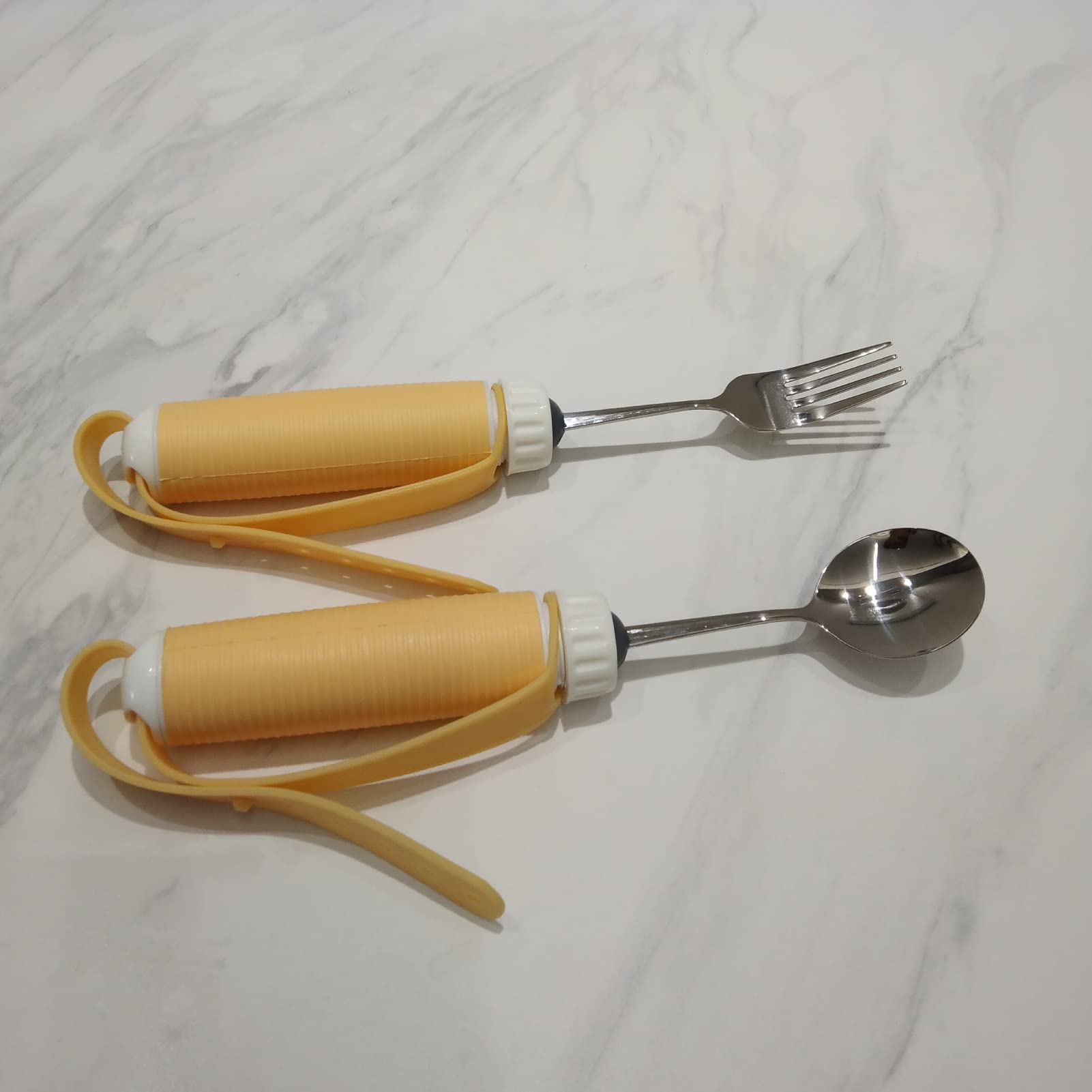 360° Rotating Adaptive Utensils for Arthritis & Parkinson's - Ergonomic Easy Grip Fork & Spoon Set with Adjustable Silicone Strap - Ideal for Elderly with Hand Tremors & Limited Mobility - Perfect for Dining Independence at Home or Assisted Living