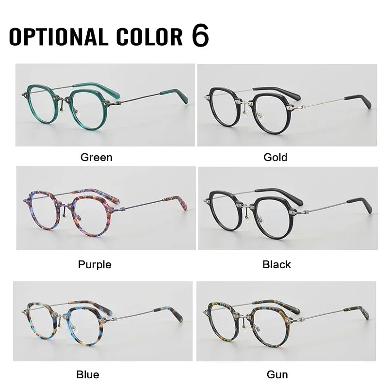 Aror Unisex Full Rim Flat Top Oval Titanium Acetate Eyeglasses Frame 46018 - Lightweight & Durable for Work, Reading & Fashion