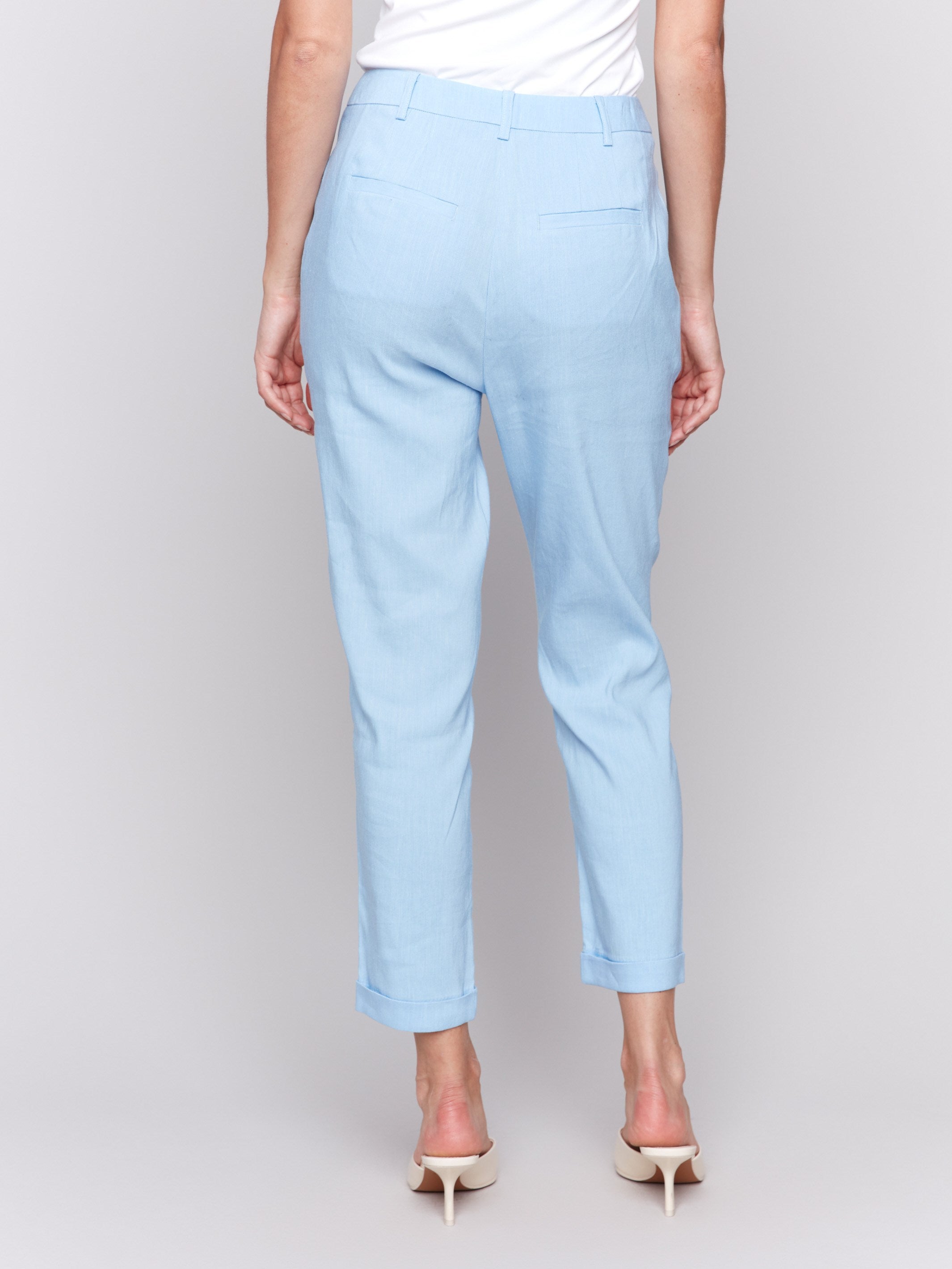 Linen Blend Cuffed Hem Pants for Women - Comfortable Bluebell Casual Trousers | Perfect for Summer, Office Wear & Travel Outfits