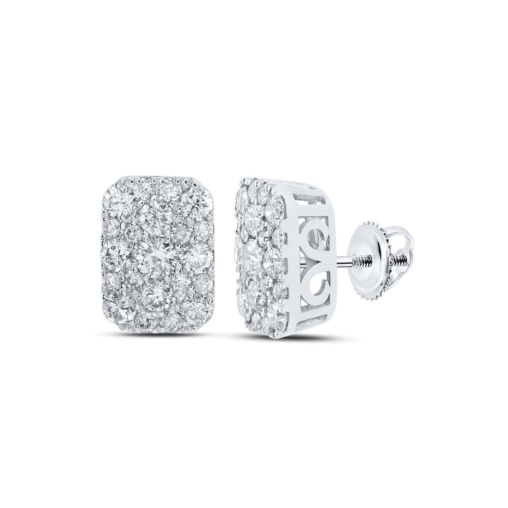 Dazzlingrock 10K White Gold Round White Diamond Cluster Earrings for Women - 1 CTTW - Elegant Rectangle Design for Parties, Weddings & Special Occasions