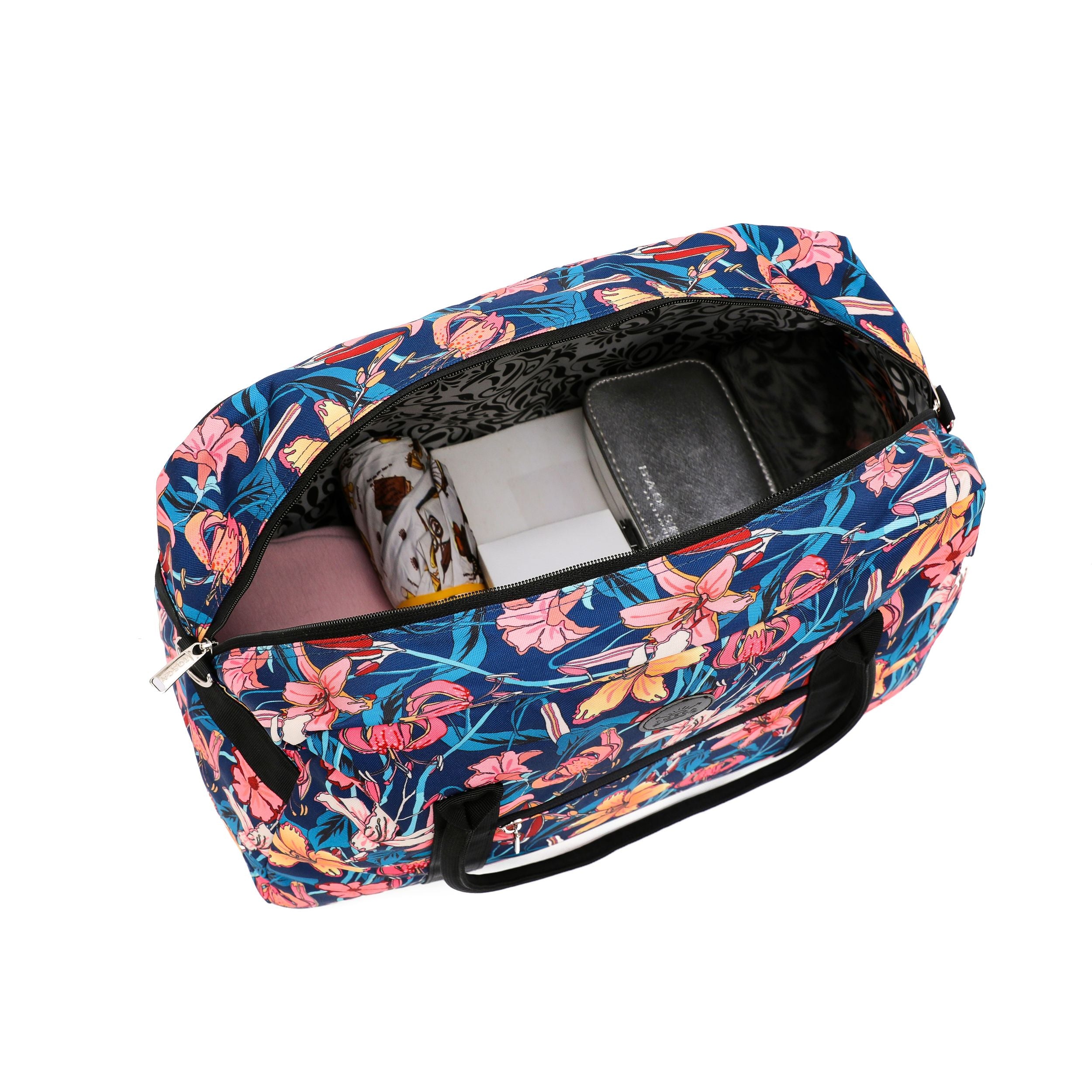 Tosca TCA935 Stylish Blue Floral Tote Duffle Bag for Women - Perfect for Travel, Gym, Work & Everyday Use