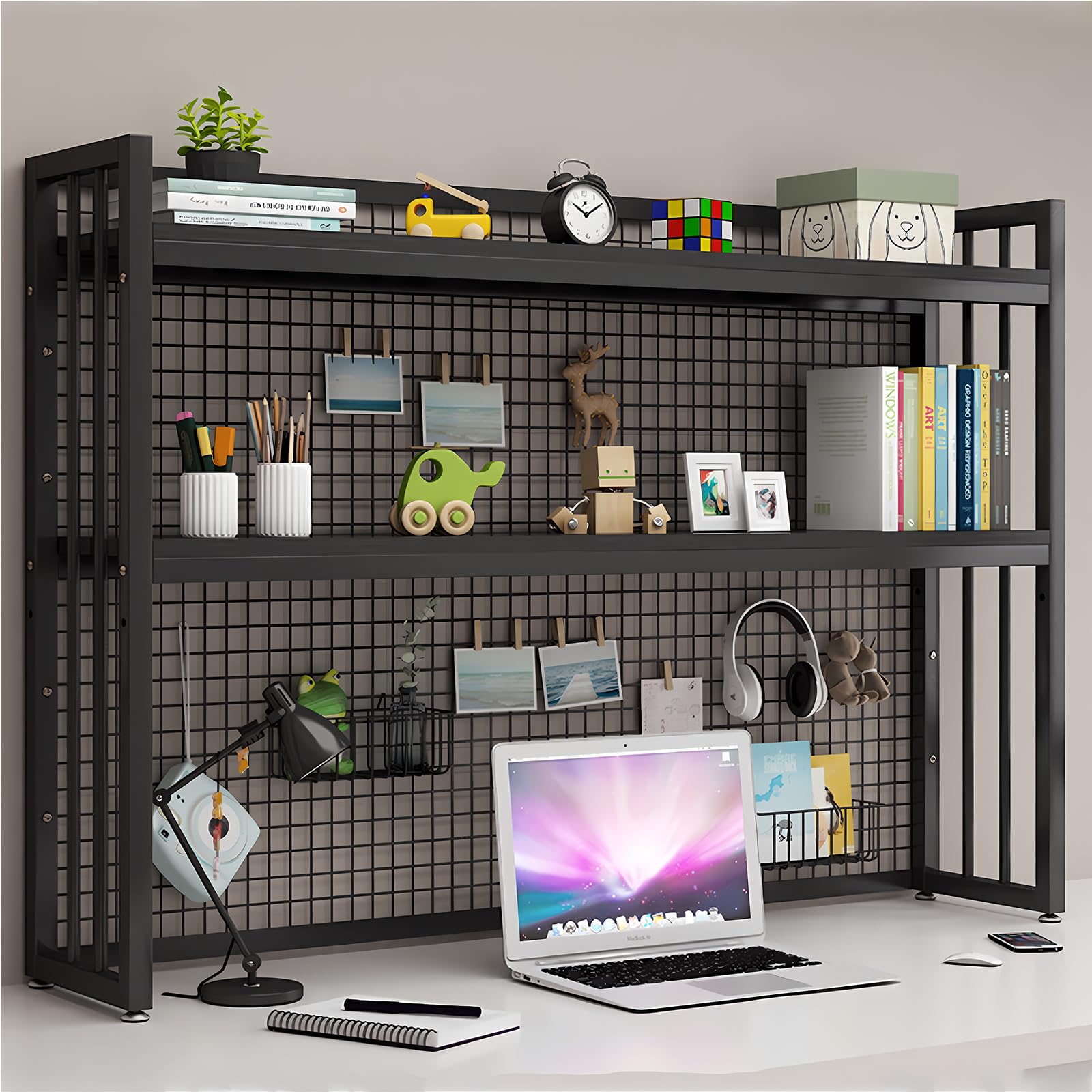 FPIGSHS Adjustable Desk Bookshelf Organizer Rack - 135cm Desktop Bookcase for Computer Desk, Office Supplies Organizers & Accessories Storage Display Shelf - Perfect for Home Office, Study Room, and Workspace Organization