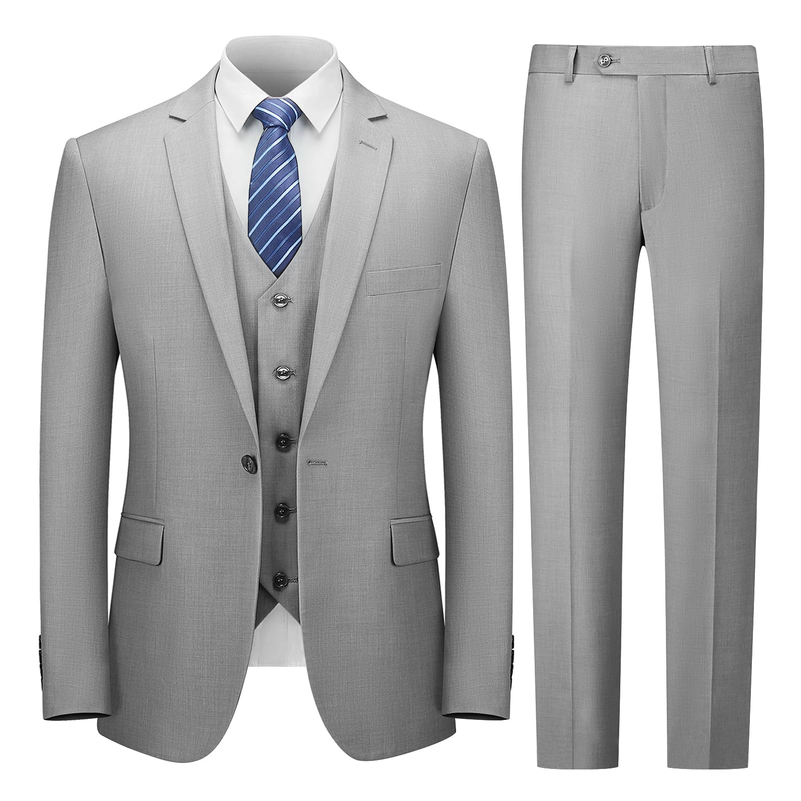 Cooper & Nelson Men's Slim Fit 3-Piece Suit Set - One Button Solid Jacket, Vest & Pants with Tie | Formal Business Attire, Wedding Tuxedo & Special Occasion Outfit