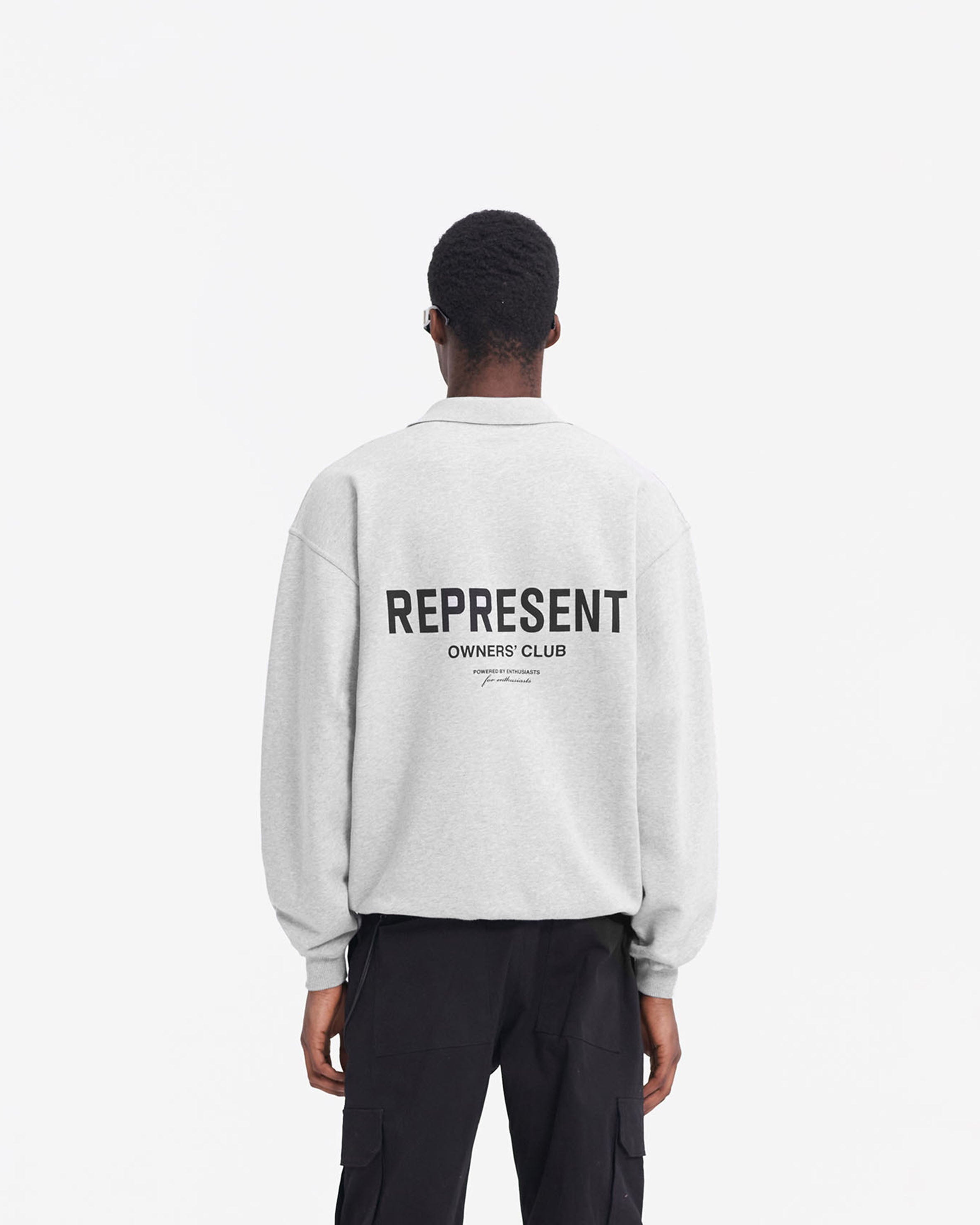 Represent Owners Club Long Sleeve Polo Sweater - Ash Grey | Premium Cotton Knit Top for Men | Perfect for Casual Wear, Office & Street Style