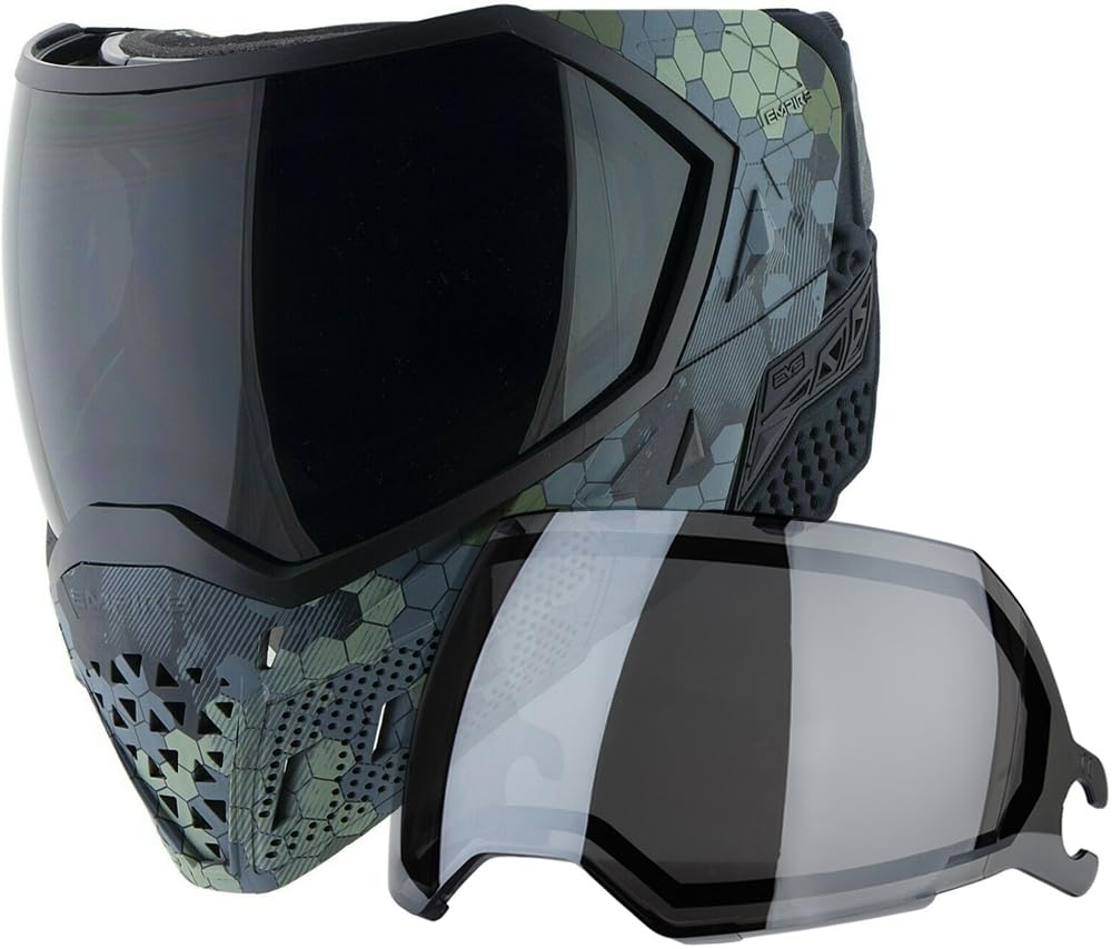 Empire EVS Paintball Mask with HEX Goggle System - 3 Quick Change Thermal Lenses (Clear, Smoke, Silver Mirror) for Outdoor Sports & Tactical Games