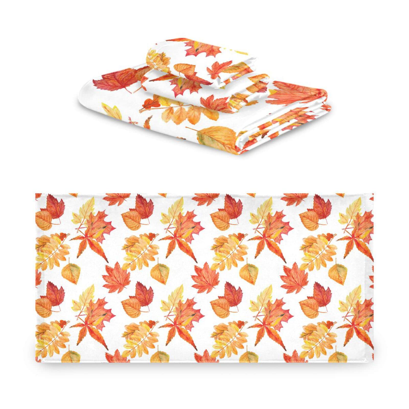 Thanksgiving Maple Leaf Bath Towel Set - 3-Piece Autumn Fallen Leaf Bathroom Hand Towels & Washcloth - Super Absorbent for Home, Kitchen, Hotel, Gym & Pool Decor - Perfect for Thanksgiving & Fall Home Decor