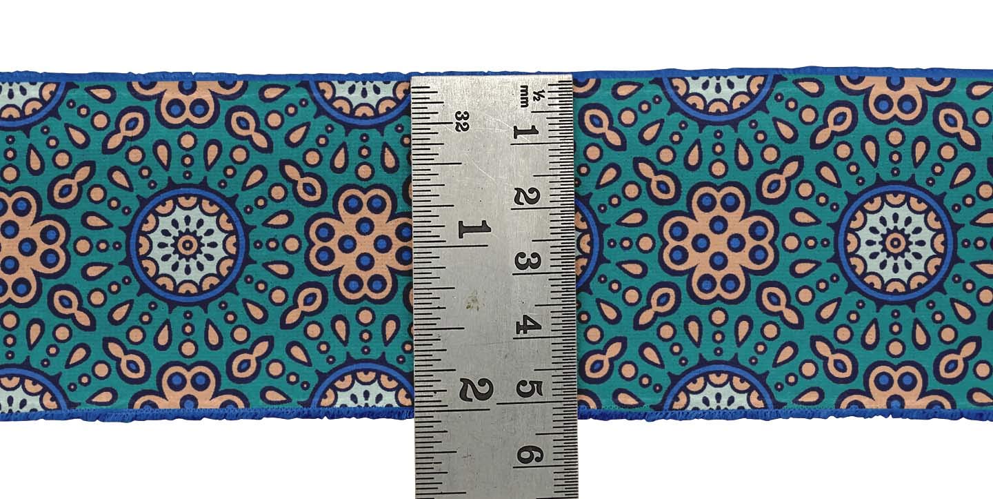 Green Artistic Flower Mandala Printed Ribbon Trim - 9 Yard Dupion Fabric Lace for Crafts, Sewing Accessories (2 Inches Wide) - Perfect for DIY Projects, Home Decor, and Fashion Design