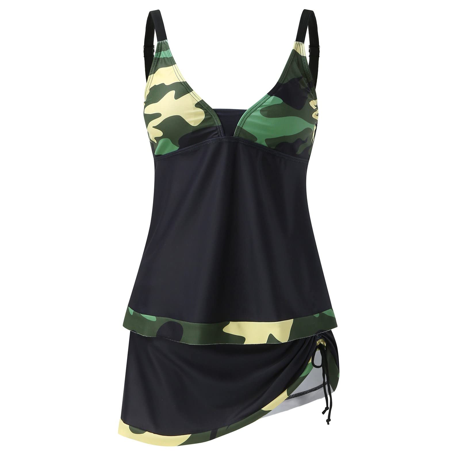 CSBYBD Women's Tankini Swimsuits 2-Piece with Skirt - Black XXL | High Waisted Bikini Set for Swimming, Beach Vacation & Pool Party