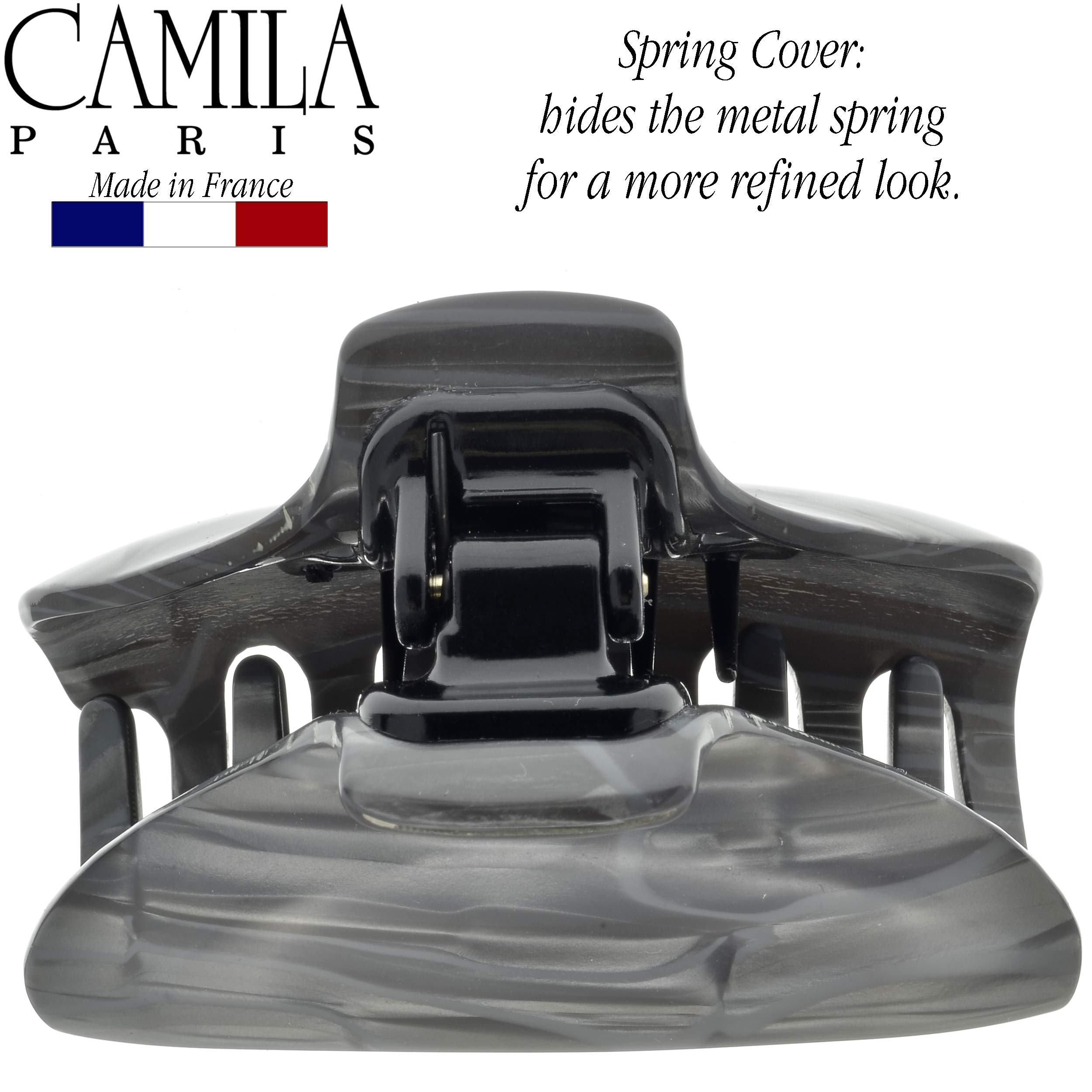 Camila Paris CP2122 French Hair Clip for Women - Strong Hold No Slip Grip Hair Claw Clip for Long Curly Wavy Hair | Gray Fashion Hair Accessory | Made in France | Perfect for Office, Wedding & Everyday Styling