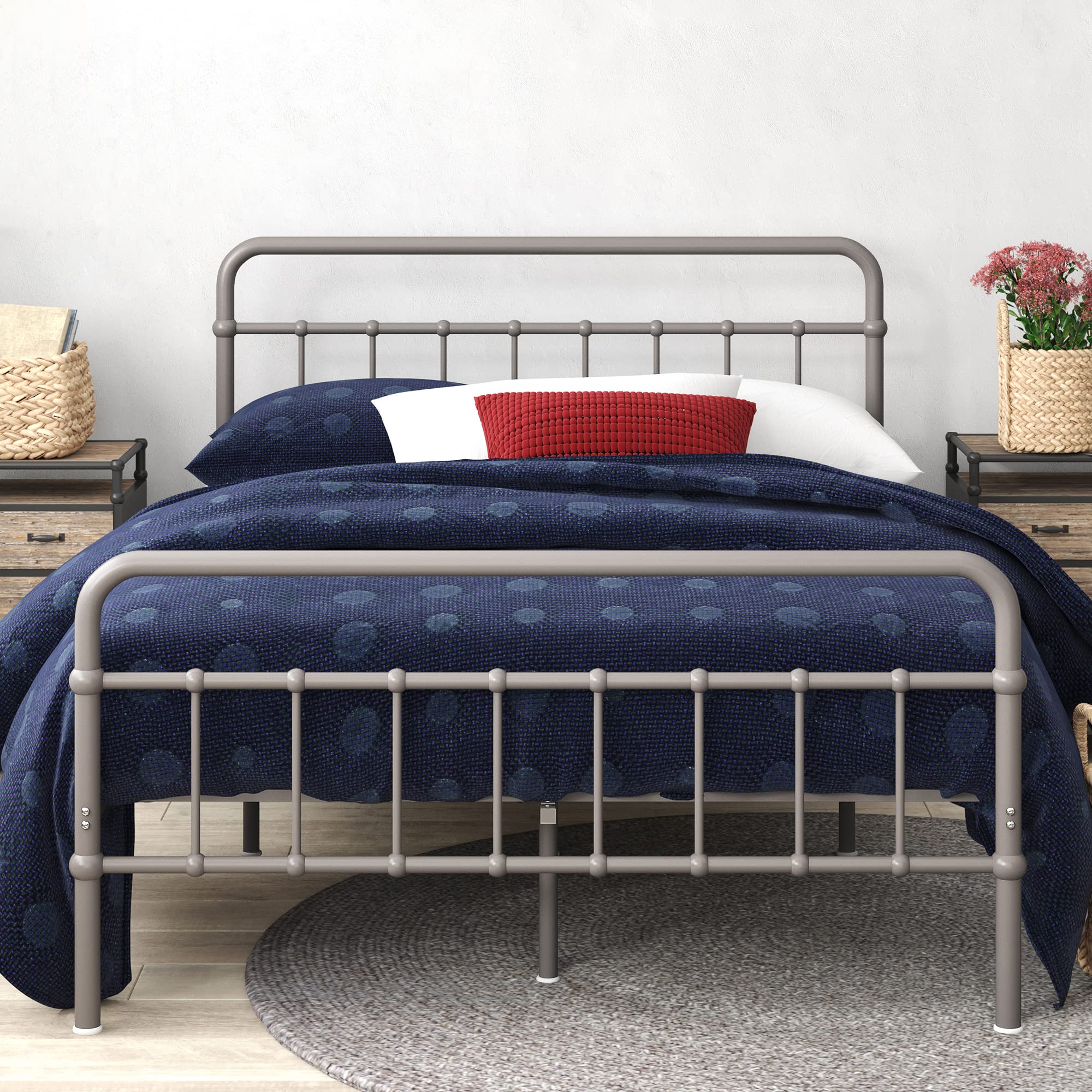 ZINUS Florence Full Size Metal Platform Bed Frame with Mattress Foundation - No Box Spring Needed, Easy Assembly, Grey - Perfect for Modern Bedrooms, Guest Rooms & Small Spaces