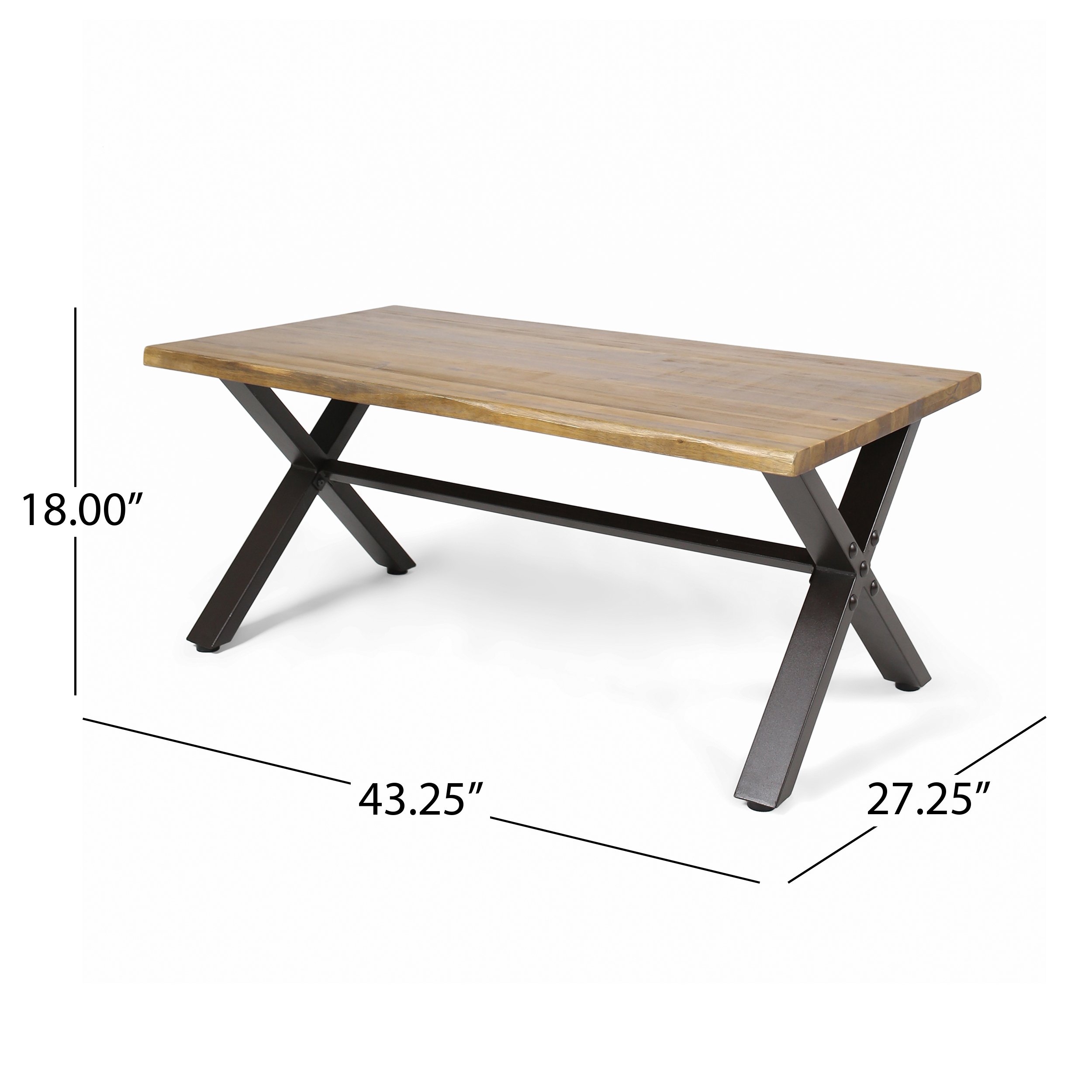 Christopher Knight Home Sanibel Outdoor Acacia Wood Coffee Table - Teak Finish, Rustic Metal Base in Black & Brown - Perfect for Patio, Deck, Garden or Poolside Furniture