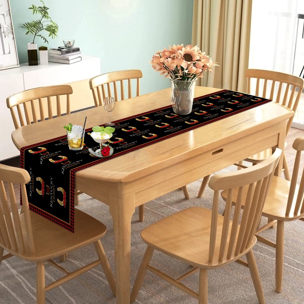 Kentucky Derby Table Runner - Rustic Farmhouse Churchill Downs Horse Racing Decor for Indoor Outdoor Party, Home Dining Room, Kitchen Table, and Event Centerpieces