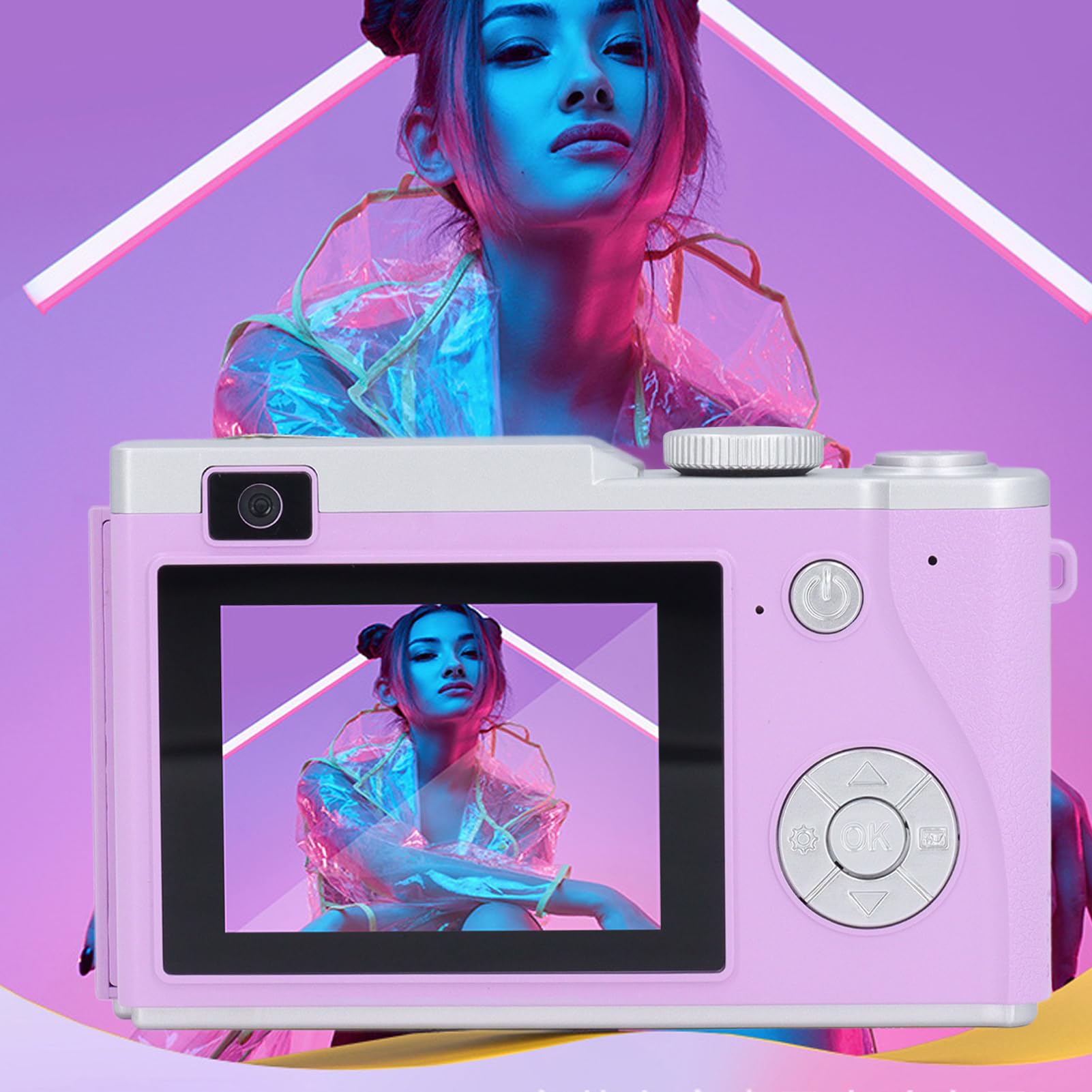 48MP Digital Camera with 2.4 Inch LCD Screen - 1080P HD Video & 16x Zoom - Compact Portable Camera for Kids, Adults & Beginners - Perfect for Travel, Vlogging & Everyday Photography (Purple)