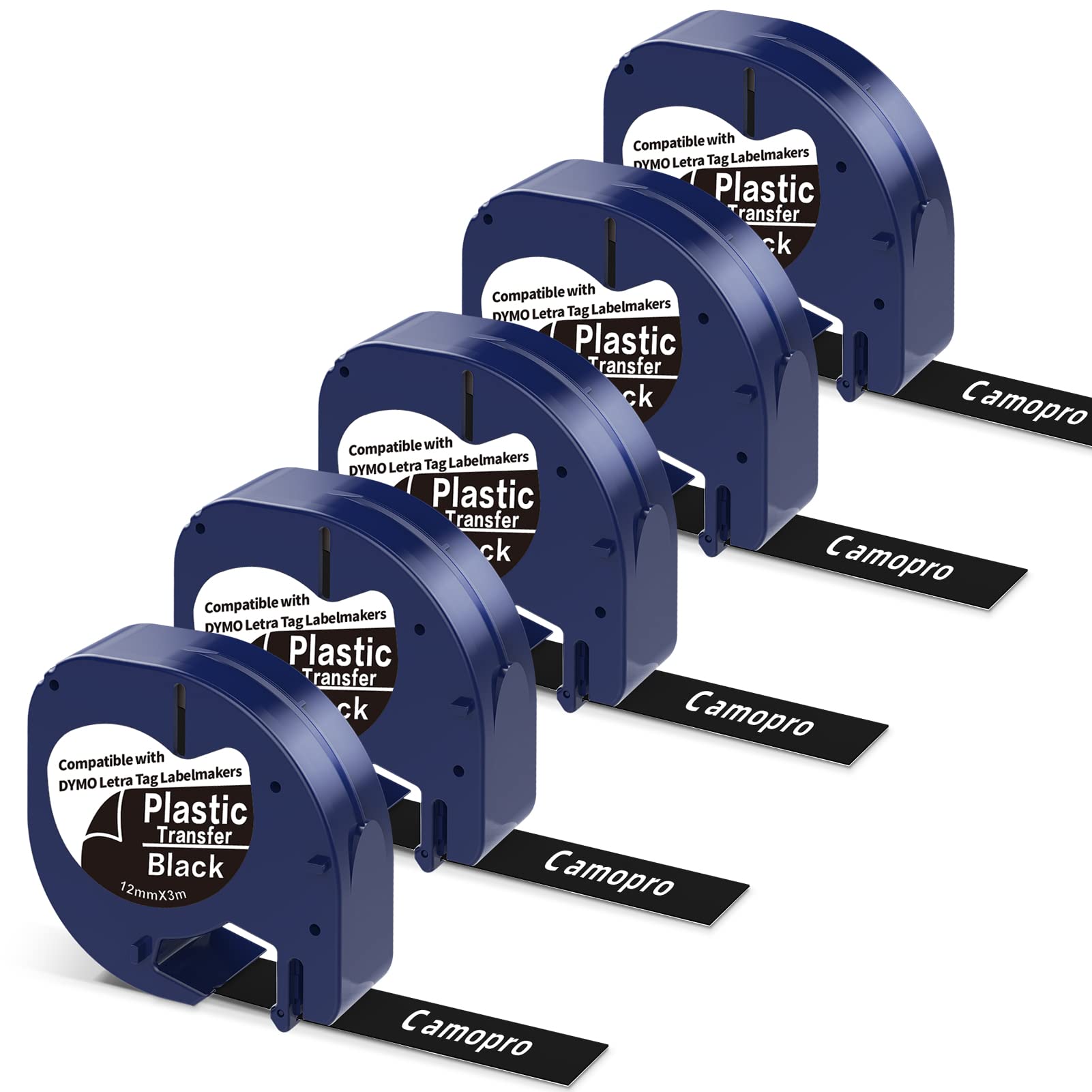 Dymo Label Maker Refills LT-335 Compatible Tape - 5 Pack White on Black Self-Adhesive Plastic LT Tape for DYMO LetraTag Plus LT-100T LT-100H QX50 - Perfect for Office Organization, Shipping Labels & Craft Projects