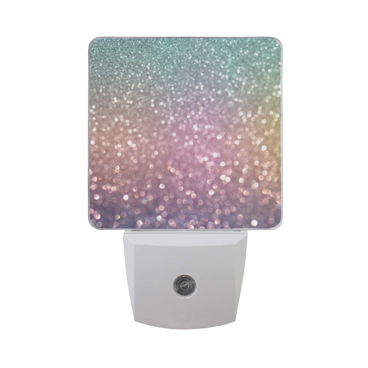 Colorful Glitter Night Light Set of 2 - Plug-in Motion Sensor LED Lamp for Kids Room, Nursery, Bedroom, Bathroom & Hallway - Soft Ambient Lighting for Nighttime Safety & Comfort