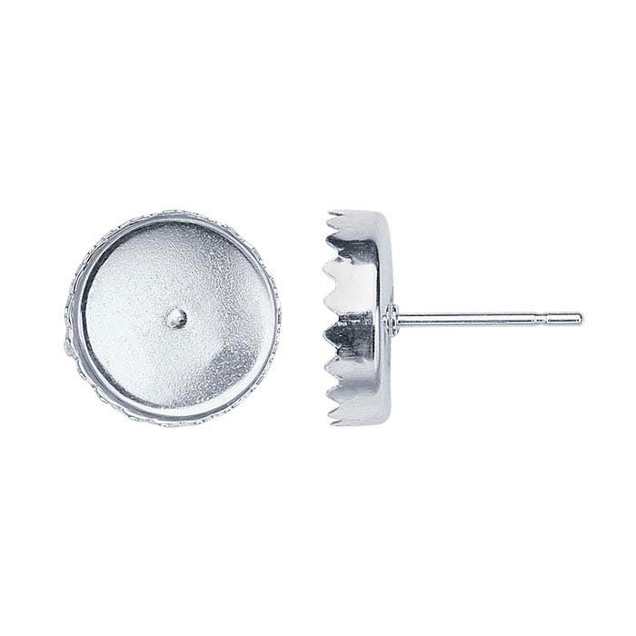 Sterling Silver Round Serrated Cabochon Post Earring Mountings 3mm-10mm - DIY Jewelry Making Supplies for Stud Earrings, Handmade Cabochon Settings - Perfect for Gemstone, Crystal, and Resin Jewelry Crafting