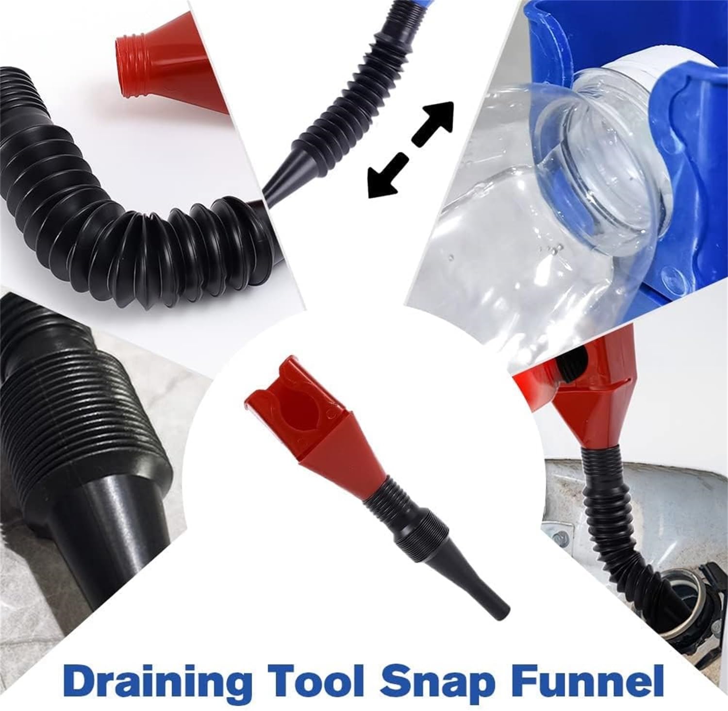 2023 Upgraded Retractable Auto Fuel Funnel - Flexible Snap Design Oil Change Funnel for Cars, Motorcycles & Trucks - Leak-Proof Plastic Gasoline Funnel with Extension Spout (Blue & White) - Perfect for DIY Oil Changes, Fluid Draining & Garage Maintenance