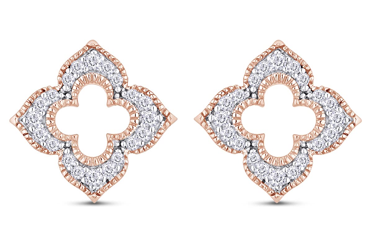 1/10 Carat Round Cut White Natural Diamond Flower Stud Earrings in 14k Gold Plated 925 Sterling Silver - I2-I3 Clarity, I-J Color, 0.10 Cttw - Elegant Jewelry Gift for Women, Perfect for Weddings, Anniversaries & Special Occasions