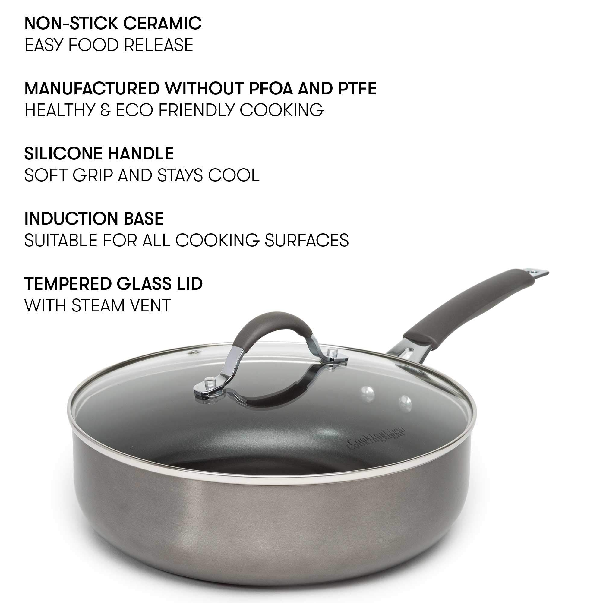 Nonstick Ceramic Deep Cooker - 4-Quart Jumbo Pot with Scratch-Resistant Coating, Dishwasher Safe & Even Heating Base - Cool Touch Handle for Safe Cooking - Perfect for Soups, Stews & Family Meals (Gray)