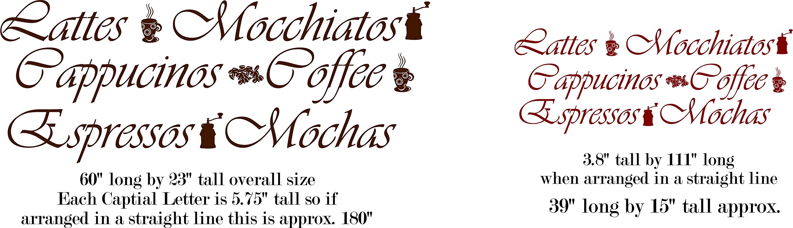 Premium Coffee Latte Mocha Wall Border Decor - Large 5.75 Inch Tall Black Letters for Kitchen, Cafe & Coffee Shop Decoration - Perfect for Barista Stations & Coffee Themed Interiors