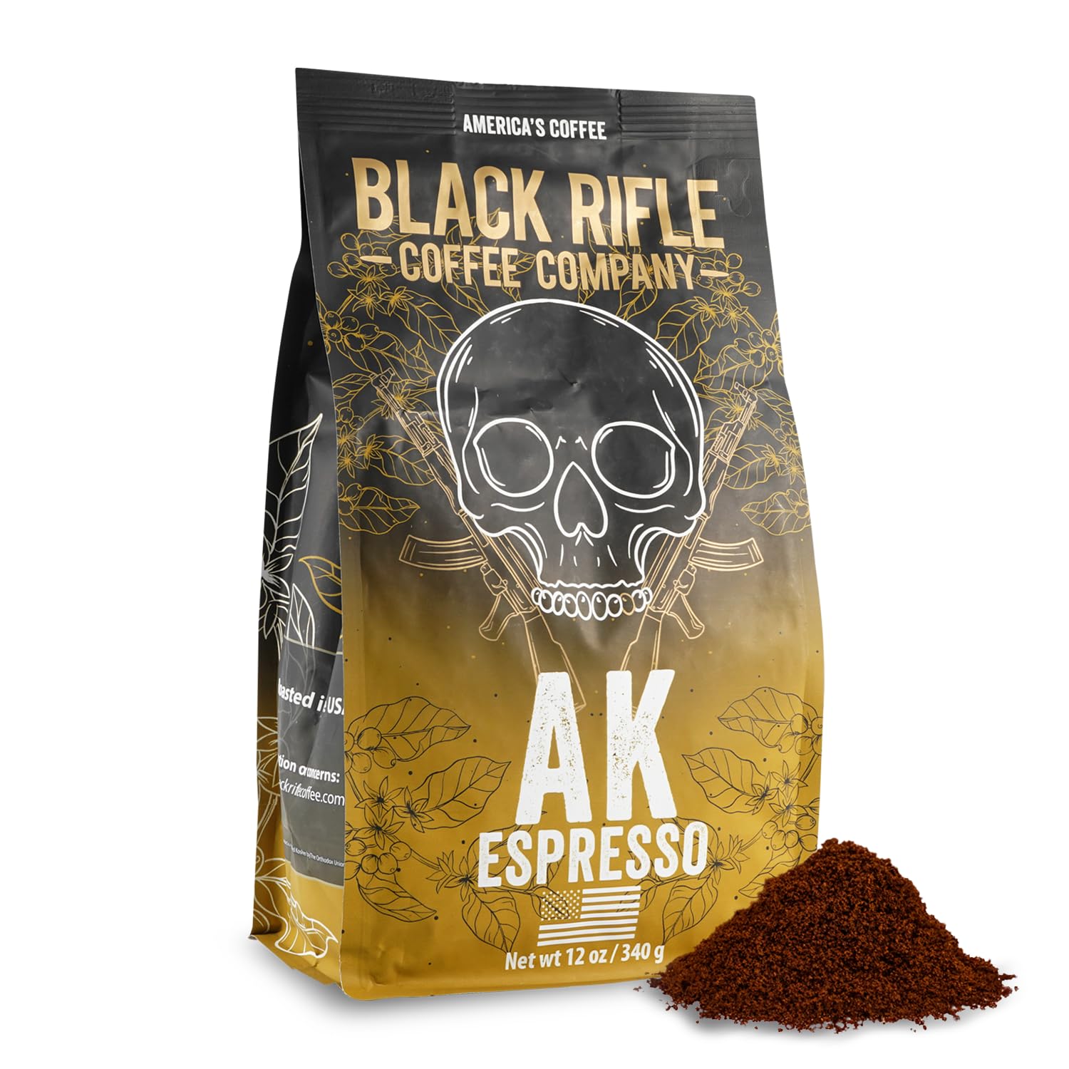 Black Rifle Coffee Company AK Espresso Medium Roast Ground Coffee - 12 oz Bag for Home Brewing & Office Use | Rich Flavor & Aromatic Blend