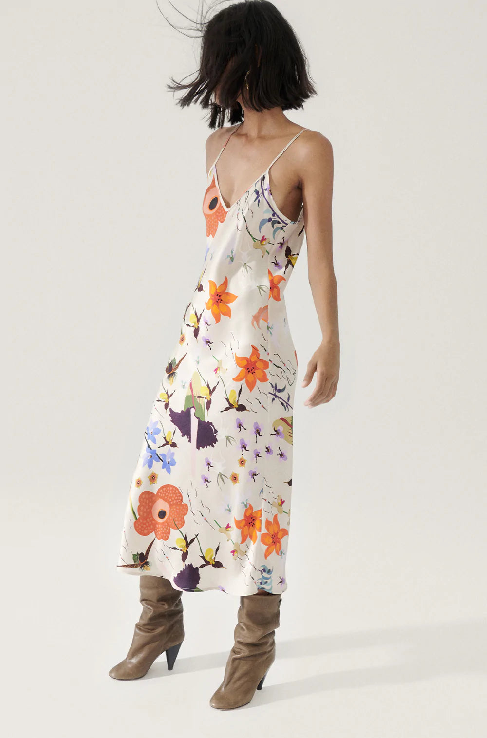 90s Vintage Slip Dress in Hazelnut with Floral Print - Perfect for Boho Chic Outfits, Date Nights & Summer Festivals