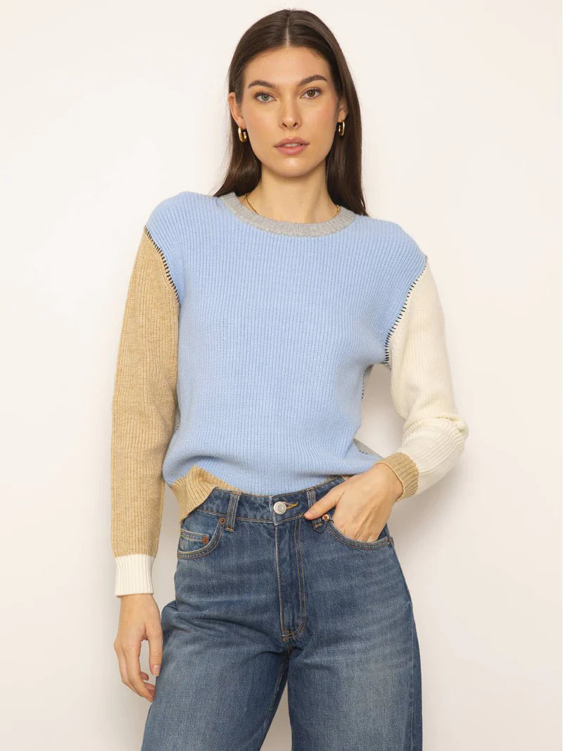 Casey Colorblock Crewneck Sweatshirt - Blue & Multi Color Block Pullover for Men | Casual Wear, Street Style, Everyday Comfort