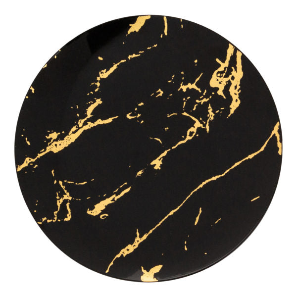 Elegant Black and Gold Round Plastic Plates - 10 Inch Disposable Dinner Plates for Parties, Weddings & Events - Durable & Stylish Tableware for Home, Catering & Outdoor Gatherings