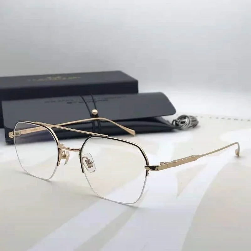 Aimee Unisex Semi-Rimless Square Double Bridge Titanium Eyeglasses 5228 - Lightweight & Durable for Work, Reading & Fashion