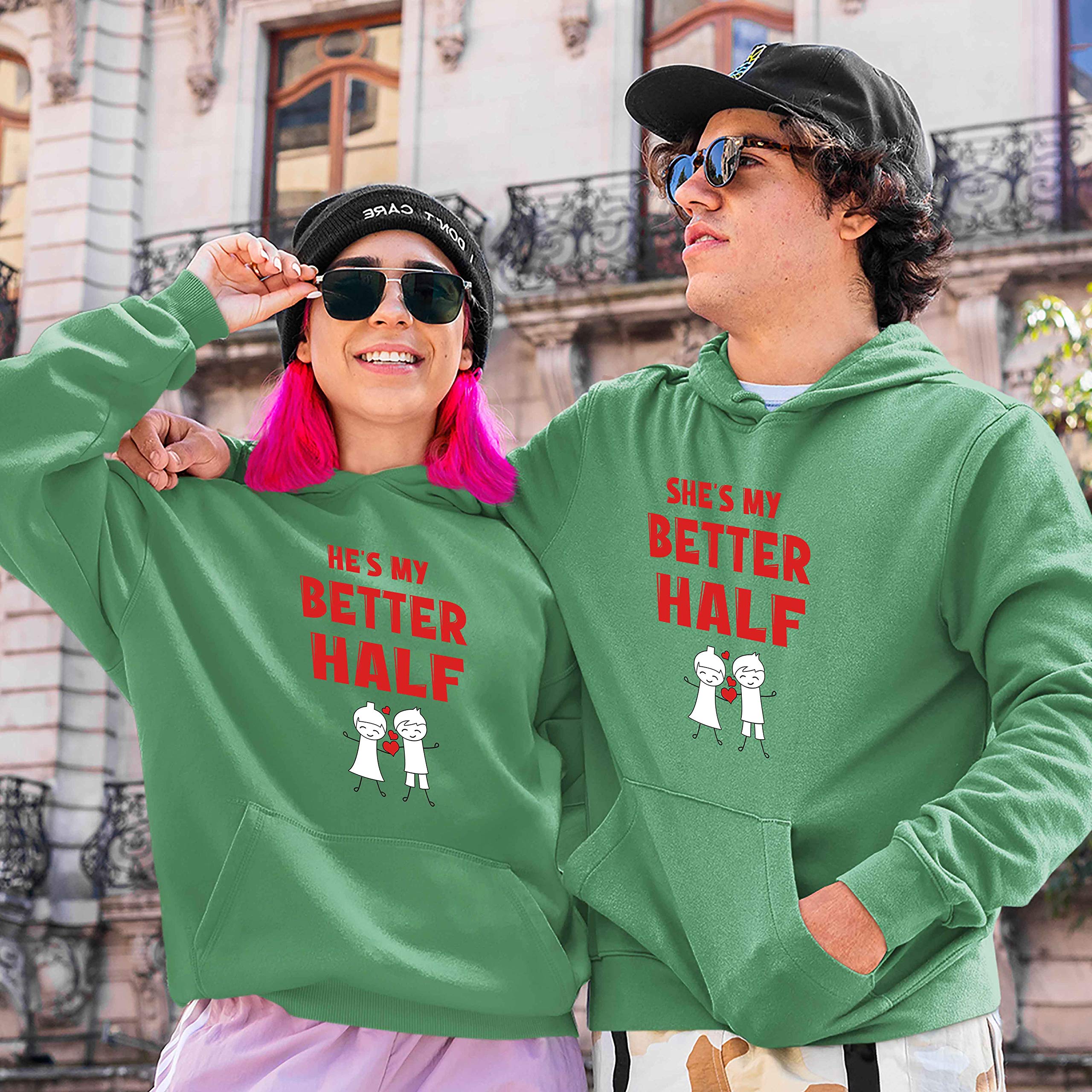 Unisex Couple Hoodies - He She Is My Better Half Matching Sweatshirts for Couples | Perfect for Anniversaries, Date Nights & Romantic Gifts