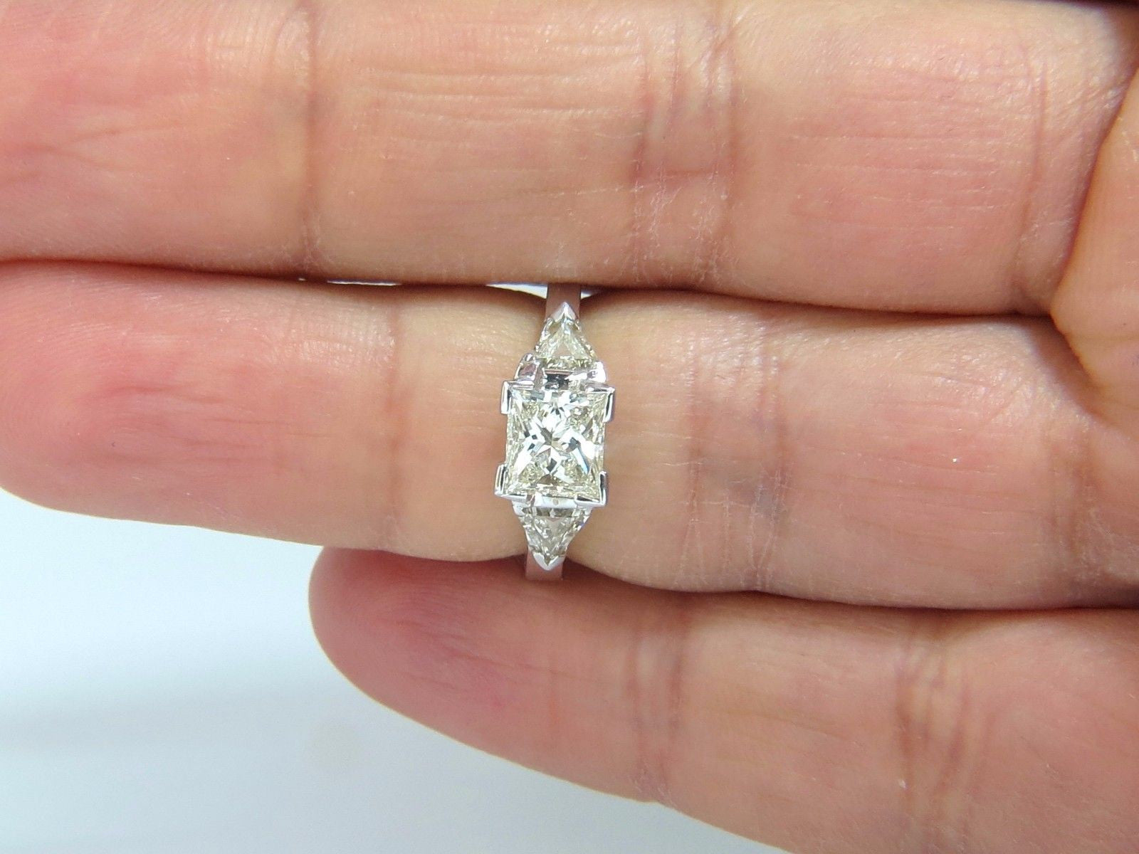 1.63ct Natural Princess Cut Diamond Ring in 14K Gold with Trilliants - Elegant Engagement & Wedding Jewelry for Women
