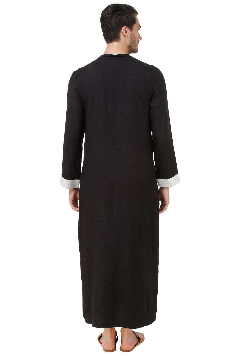 Faizaan Black Rayon Thobe for Men - Lightweight & Comfortable Islamic Prayer Robe - Perfect for Eid, Mosque, and Daily Wear