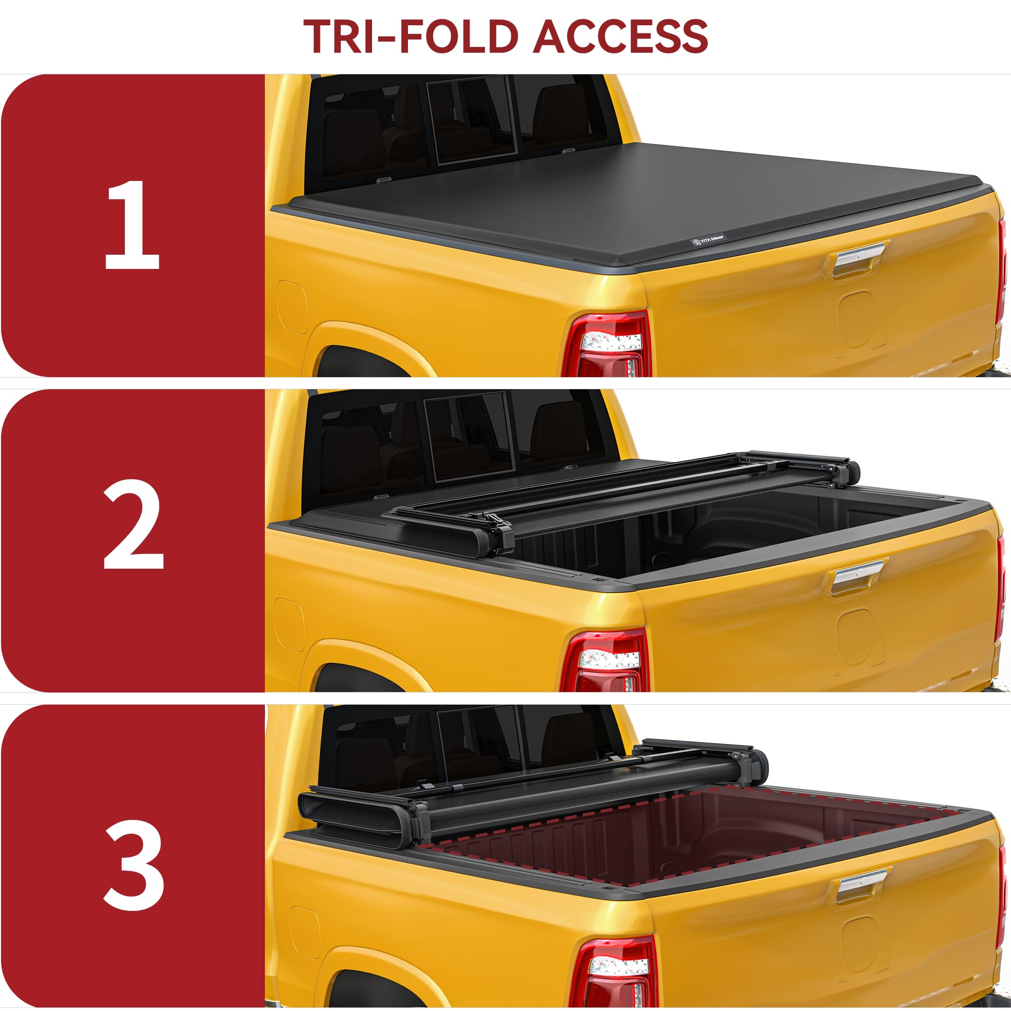 YITAMOTOR Soft Tri-Fold Truck Bed Tonneau Cover for 2015-2025 Ford F-150 6.5 ft Bed | Waterproof & Durable | Easy Installation | Perfect for Hauling, Camping & Outdoor Adventures