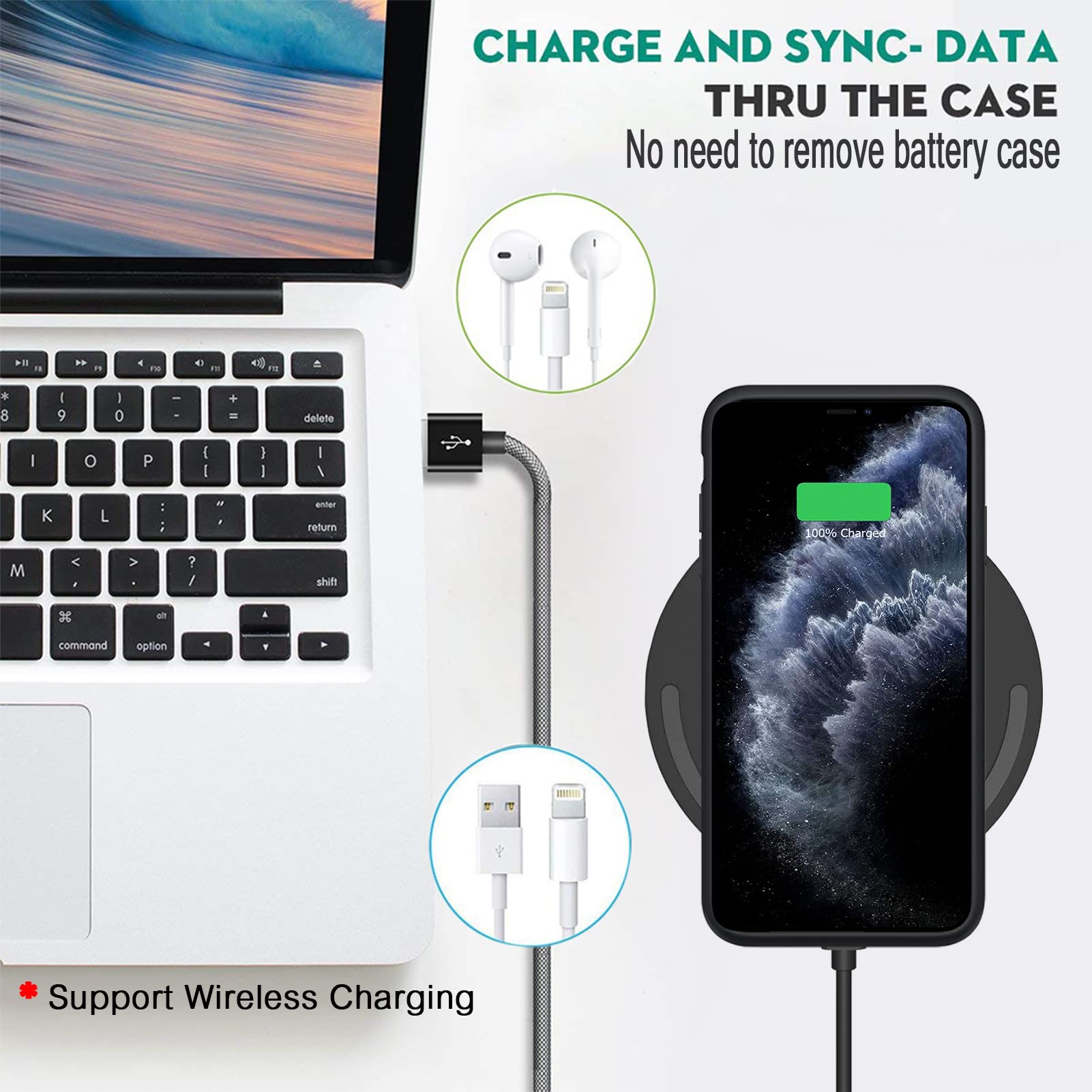 **10800mAh Wireless Charging Case for iPhone 12 Pro Max (6.7 inch) - High Capacity Portable Battery Case with Qi Wireless Charging - Extended Battery Charger Case (Black) | Perfect for Travel, Work & Daily Use**