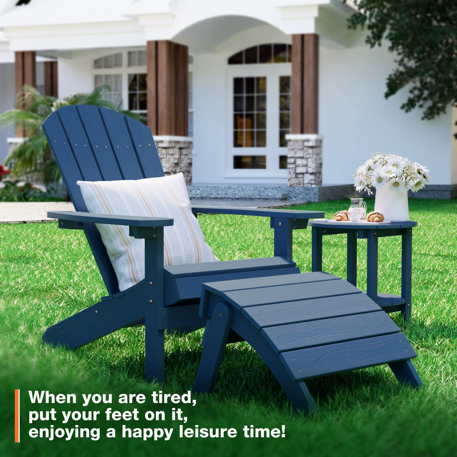 YEFU 2-Piece Adirondack Ottoman Set, Weather-Resistant Patio Foot Rest for Adirondack Chairs, Foldable Outdoor Footstool for Backyard, Fire Pit & Garden - Navy Blue - Perfect for Relaxing by the Pool or Campfire