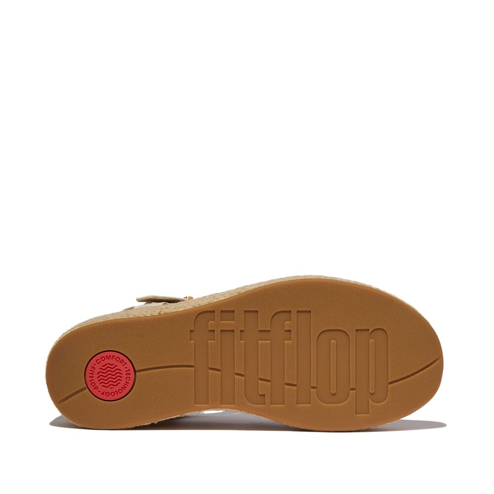 FitFlop Platform Espadrille Leather Wedge Fisherman Sandals for Women - Comfortable Summer Beach Walking Shoes (Paris Beige) | Perfect for Vacation, Travel & Casual Outings