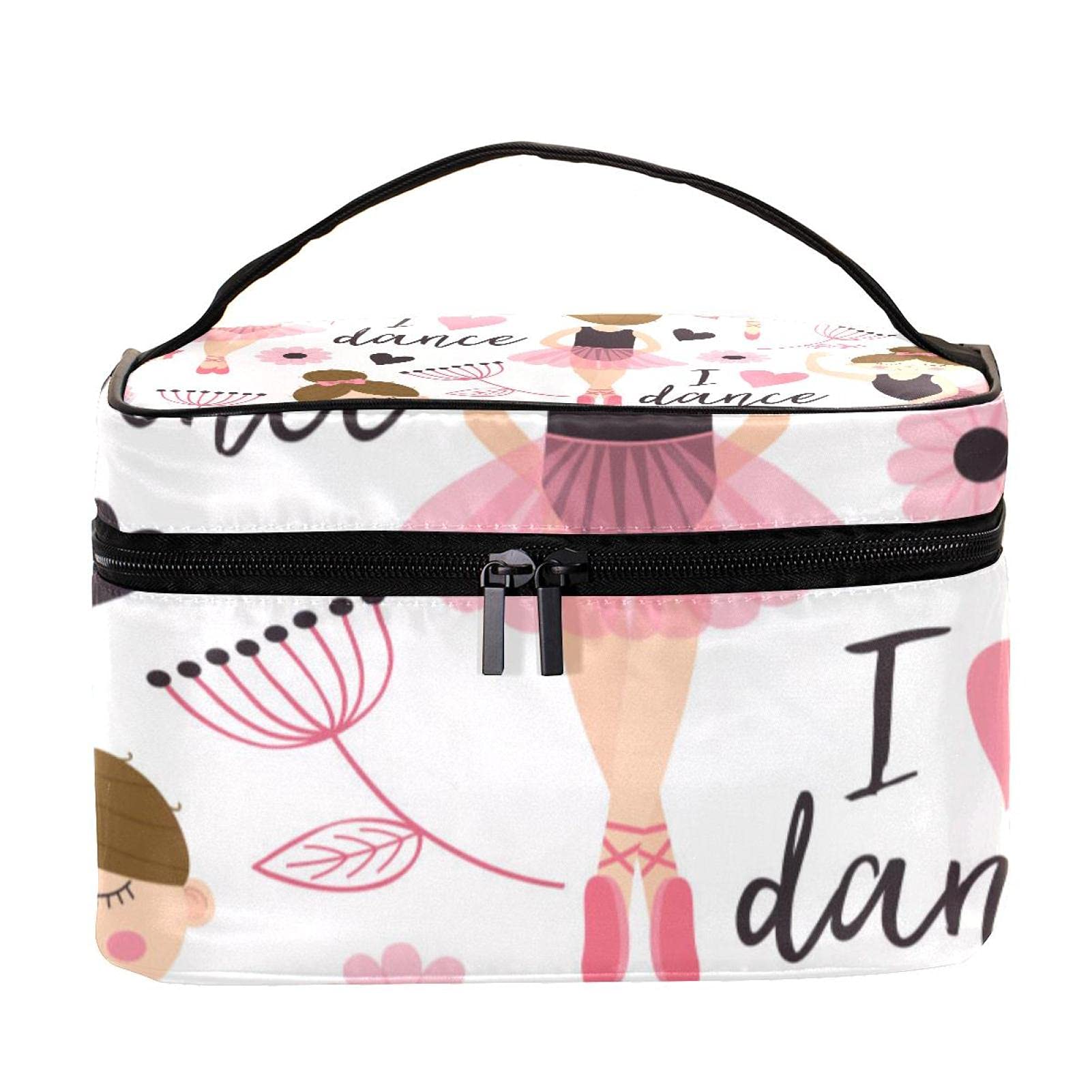 Pink Ballet Floral Travel Makeup Bag for Women & Girls - Large Cosmetic Organizer with Zipper, Cute Toiletry Case for Dance Class, Gym, Vacation & Daily Use