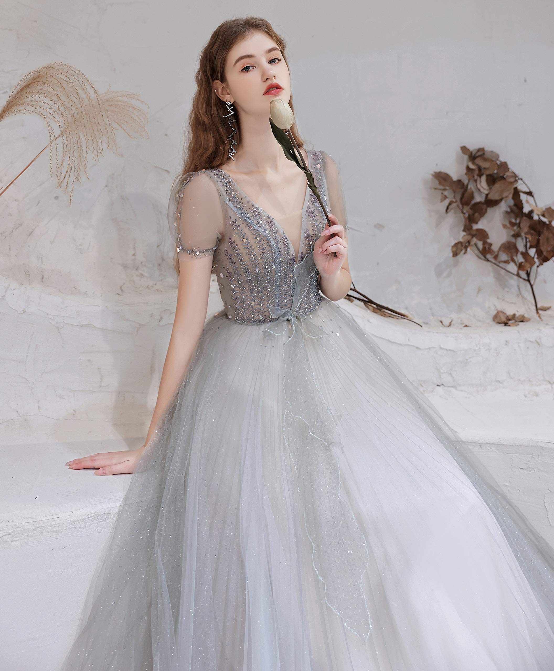 Elegant V-Neck Beaded Sequins Quinceanera Ball Gown for Women - Perfect for Sweet 16, Prom, and Formal Evening Events