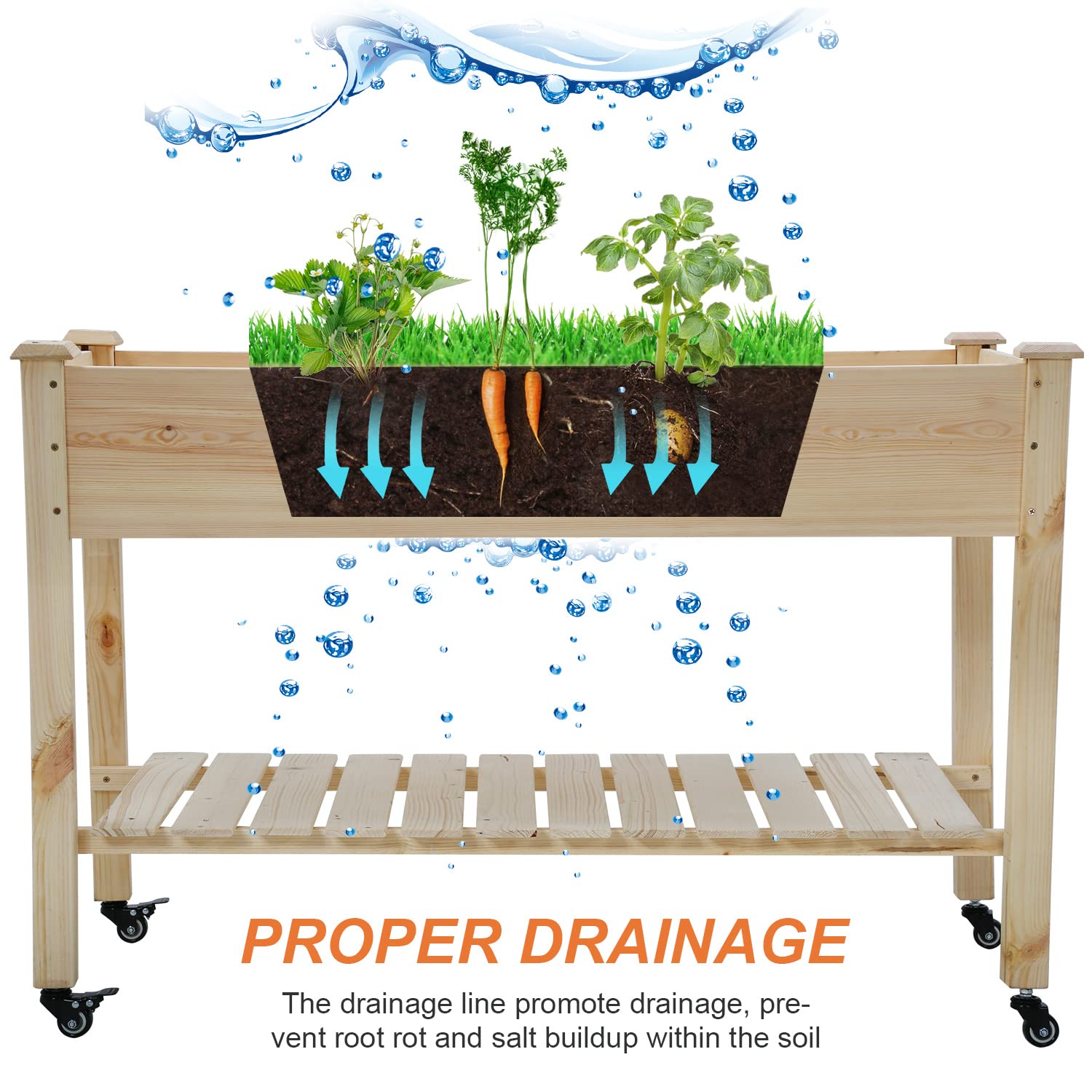 Elevated Raised Garden Bed Kit with Wheels & Shelf - Wood Planter Box with Legs for Outdoor Gardening, Patio, Backyard & Greenhouse - Perfect for Growing Vegetables, Herbs & Flowers