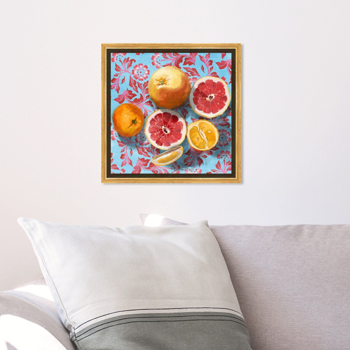 Tropical Citrus Still Life Blue Framed Canvas Wall Art Print - Sour Fruit Kitchen Decor for Cabin & Lodge - Perfect for Farmhouse, Dining Room & Country Style Homes