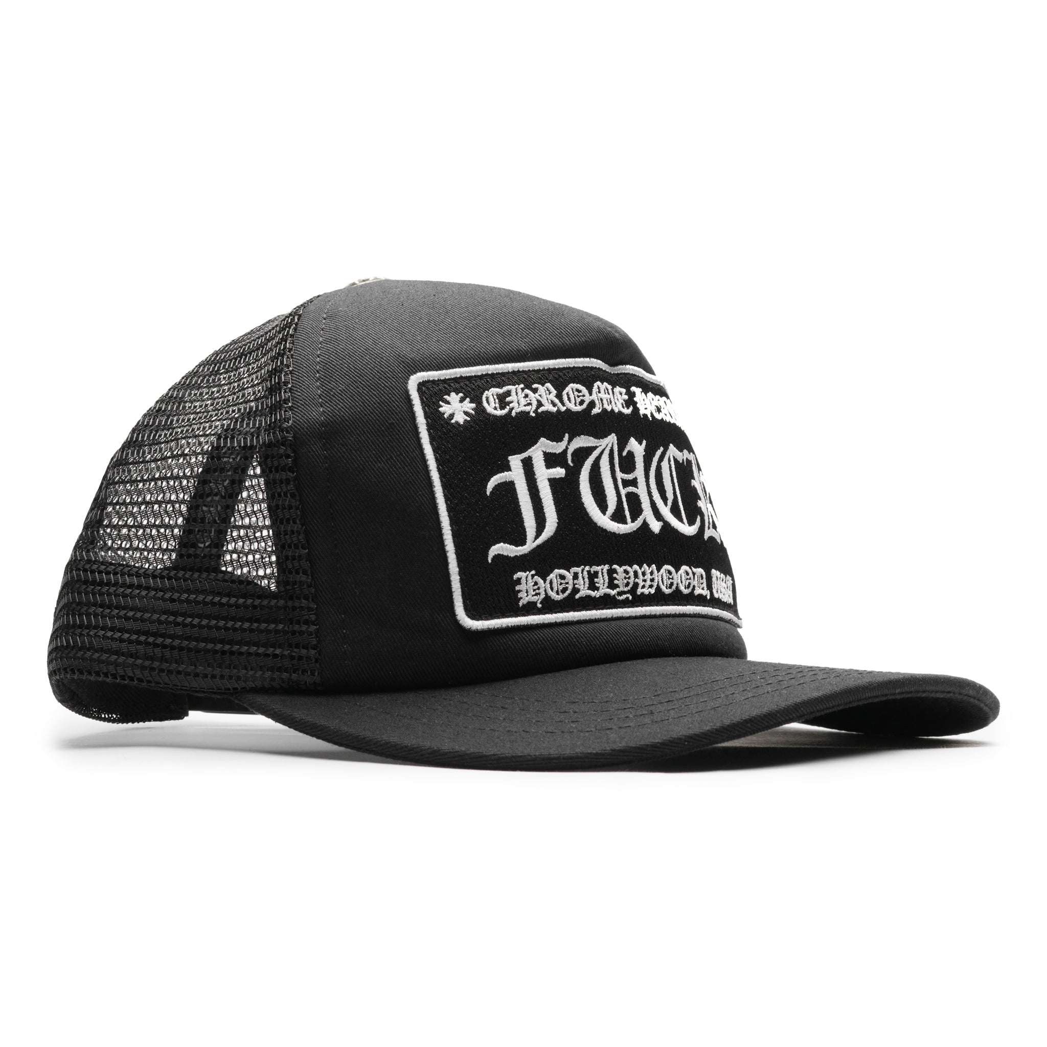 Chrome Hearts Fuck Hollywood Black Trucker Cap - Stylish Unisex Baseball Hat for Streetwear & Hip Hop Fashion