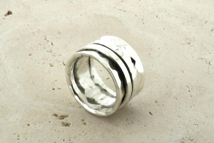 Concave Battered 2 Clean Spinner Ring for Men - Stress Relief Fidget Jewelry for Anxiety, ADHD & Focus - Unique Stainless Steel Fashion Accessory for Everyday Wear