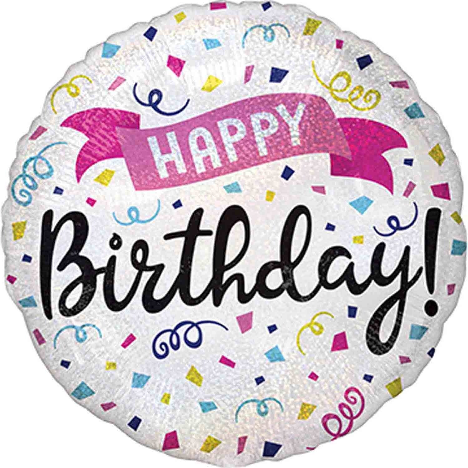 45cm Standard Holographic Happy Birthday Sparkle Banner Balloon - Party Decorations for Birthday Celebrations, Baby Showers & Special Events