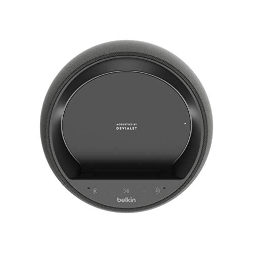Belkin SoundForm Elite Hi-Fi Smart Speaker with Wireless Charger - Alexa Voice-Controlled Bluetooth Speaker Powered by Devialet Sound Technology - Fast Wireless Charging for iPhone, Samsung Galaxy & More (Black) - Perfect for Home, Office & Outdoor Use
